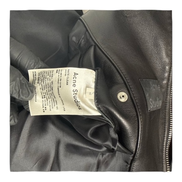 Acne Studios Nate Clean Leather Moto Biker Jacket Black - Picture 6 of 6